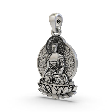 925 Silver Buddha on Lotus Pendant | Spiritual Buddhist Jewelry | Peace & Enlightenment Necklace for Men & Women
