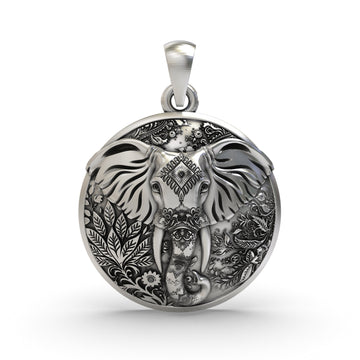 925 Silver Elephant Carving Pendant | Handcrafted Lucky Elephant Charm | Symbol of Wisdom & Strength Jewelry for Men & Women