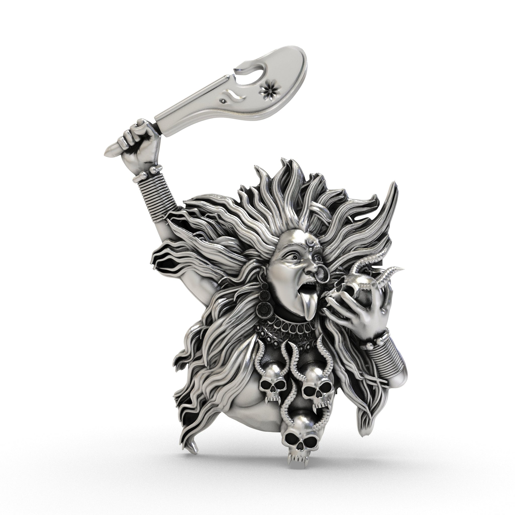 925 Silver Kalimaa Face Pendant | Fierce Goddess Kali Ma Locket | Hindu Divine Jewelry for Protection & Strength