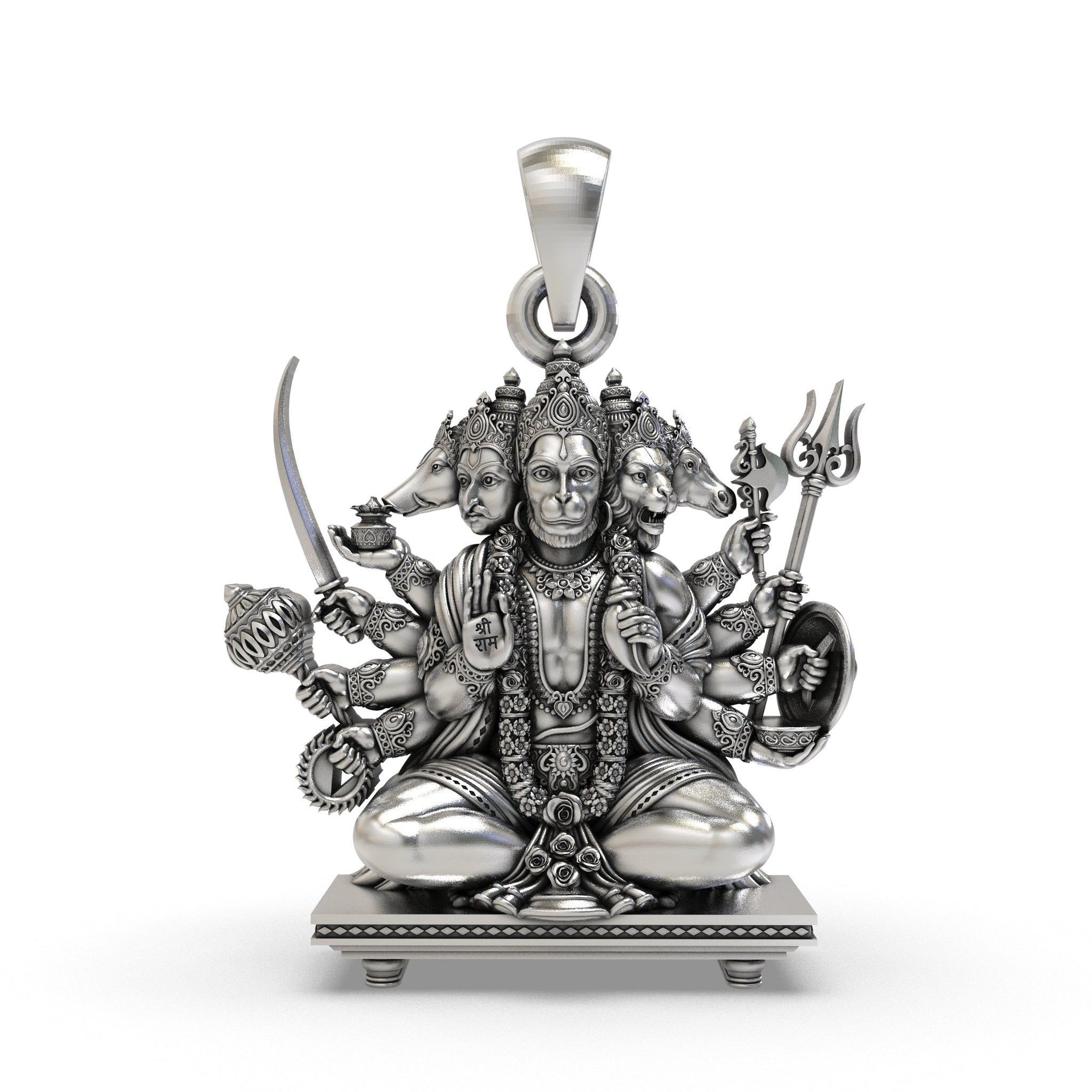 925 Silver Sitting Panchmukhi Hanuman Pendant - Divine Protection & Strength Jewelry