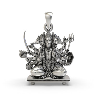 925 Silver Sitting Panchmukhi Hanuman Pendant - Divine Protection & Strength Jewelry