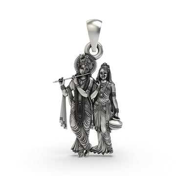 925 Silver Radha Krishna Pendant - Divine Love & Devotion Jewelry for Spiritual Blessings