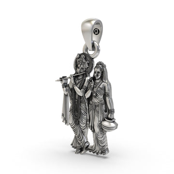 925 Silver Radha Krishna Pendant - Divine Love & Devotion Jewelry for Spiritual Blessings