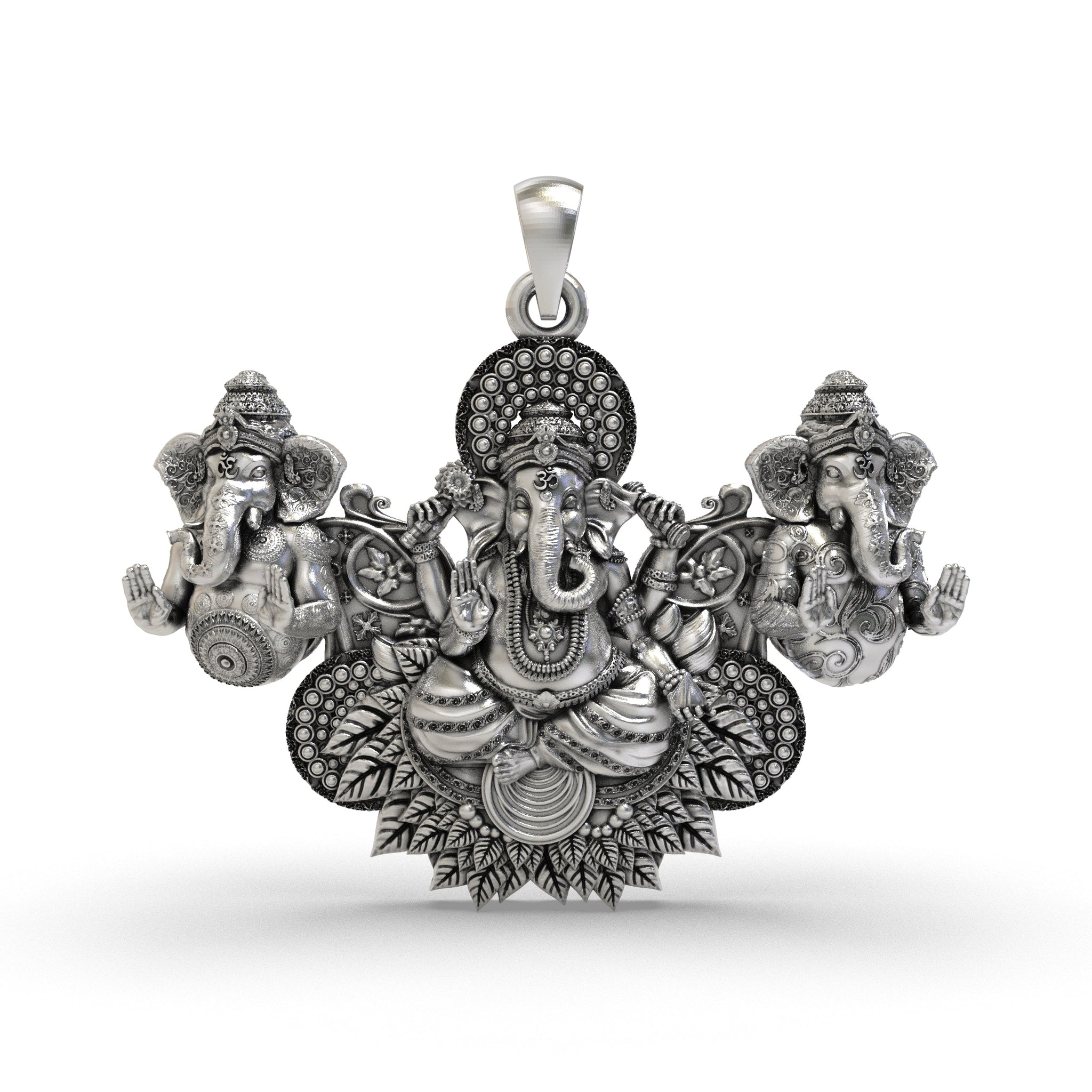 925 Silver Three Ganesha Pendant