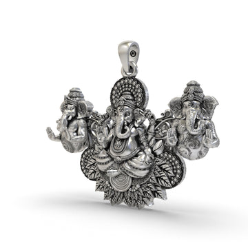 925 Silver Three Ganesha Pendant