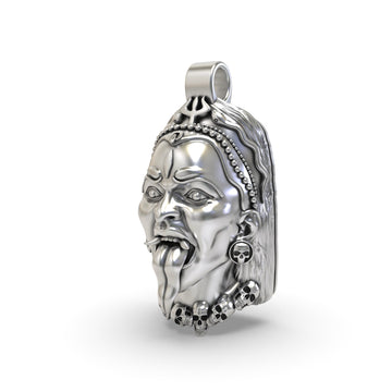 925 Silver Kali Maa Face Pendant - Hindu Goddess Jewelry